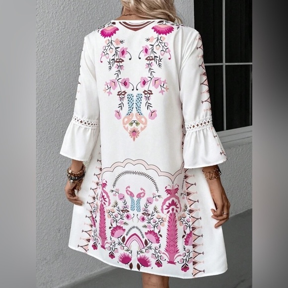 Boho Print Lace Hem Midi dress all sizes - Picture 3 of 4